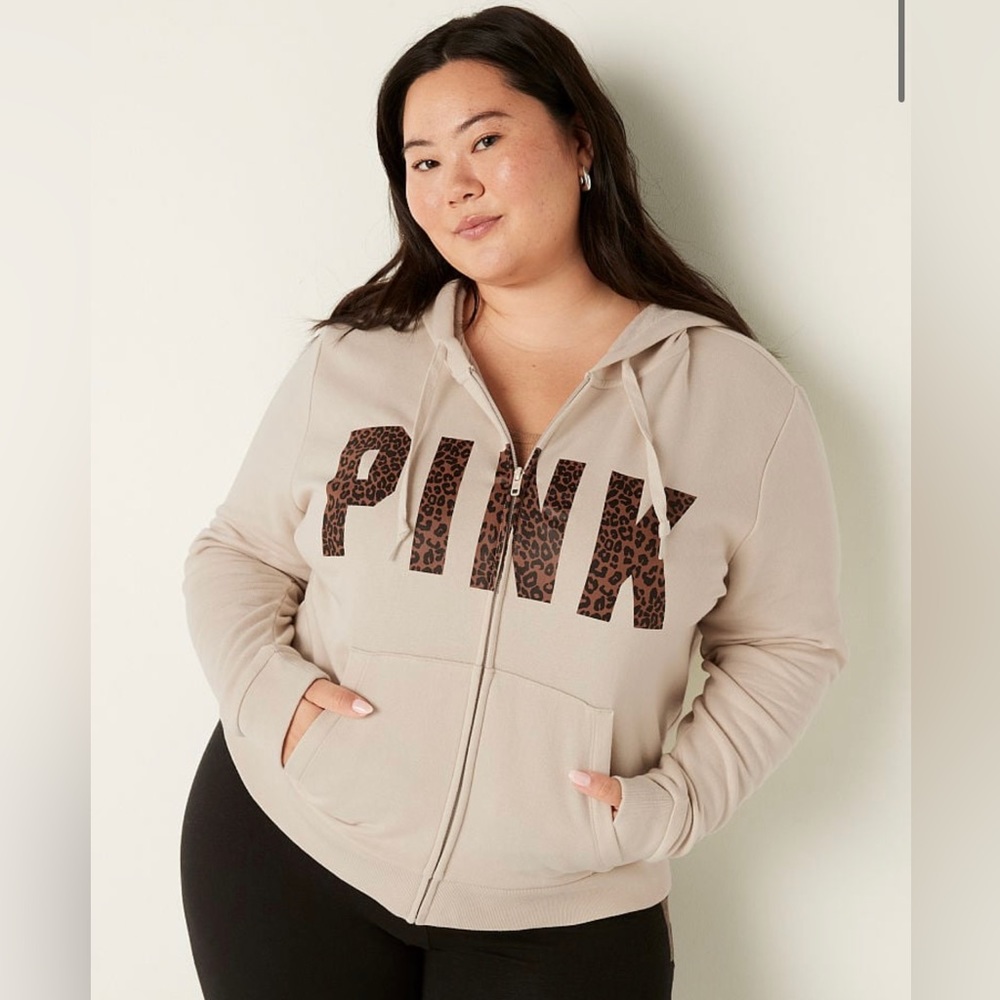 pink victoria’s secret zip up hoodie & jogger set